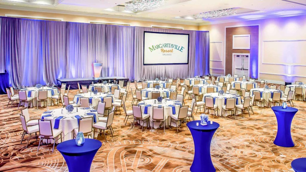 Espacio para eventos Margaritaville Resort Orlando listo para un banquete