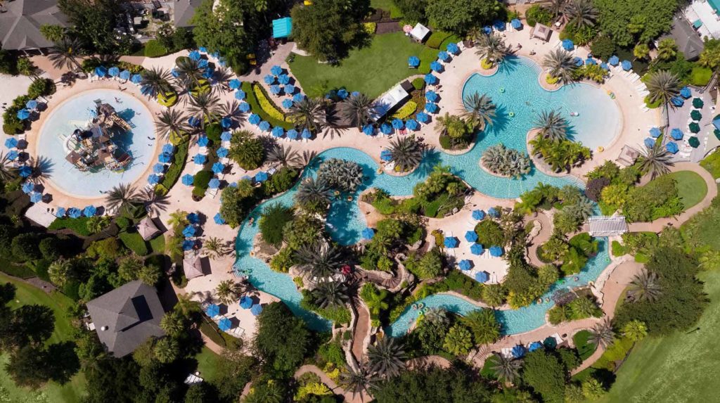 Aerial view of the water park at The Bear’s Den Resort Orlando and Spectrum Resort Orlando