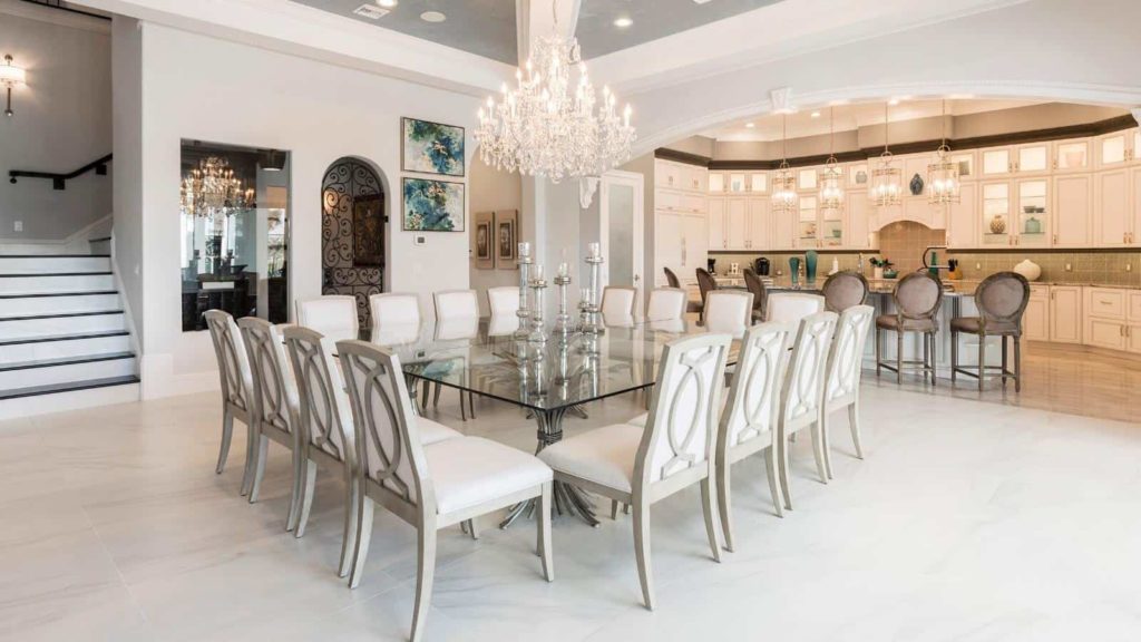 Spacious luxury dining room at a Bear’s Den Resort Orlando residence.