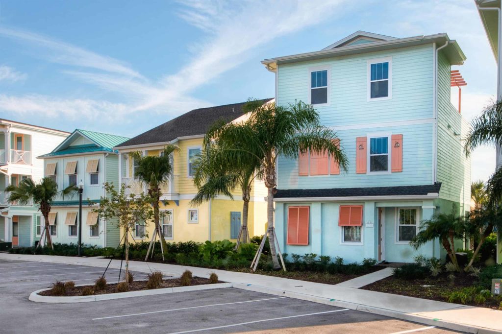 Margaritaville Resort Orlando row of colorful private cottages