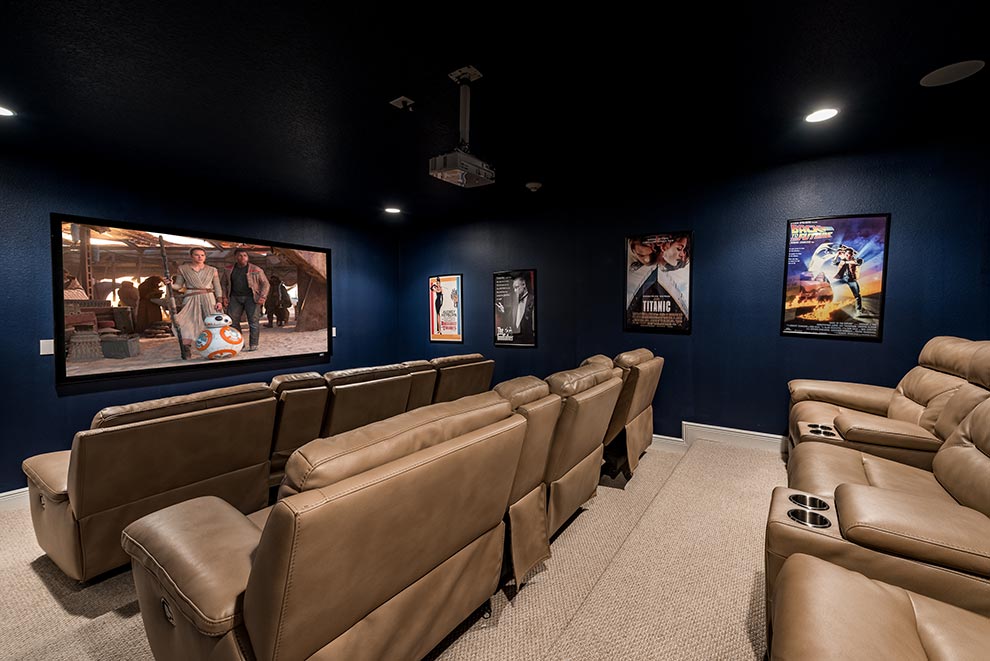 Multi-level theater room inside an Encore Resort at Reunion curated resort residence.