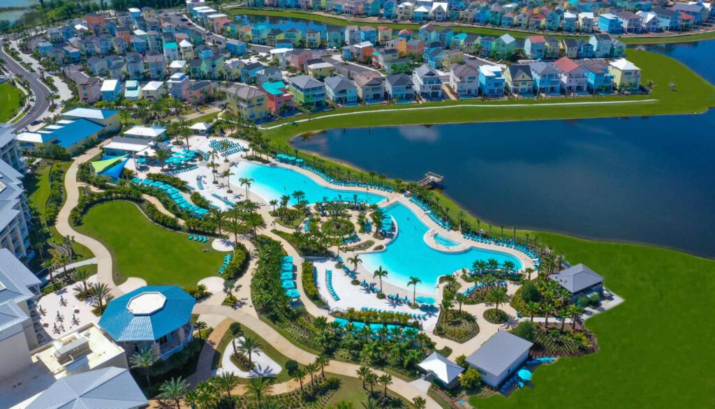 Luftaufnahme des Margaritaville Resort Orlando Hotel & Cottages.