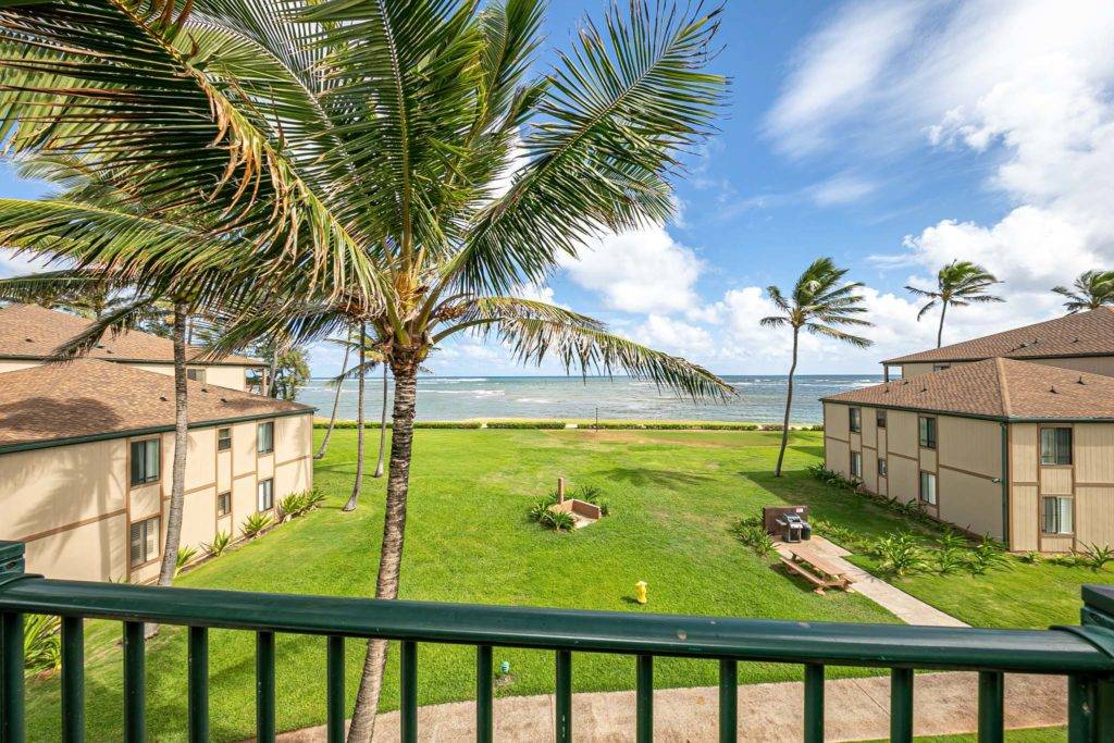 View of the Pacific Ocean from the balcony of a Pono Kai Resort residence.