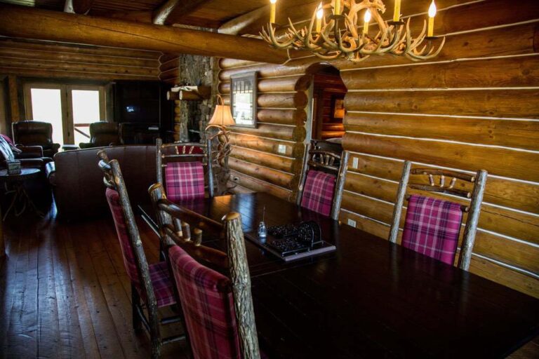 Lazy Doe Ranch log cabin style dining room.