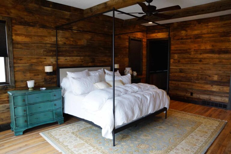 Sky Walker Ranch master bedroom with four poster bed.