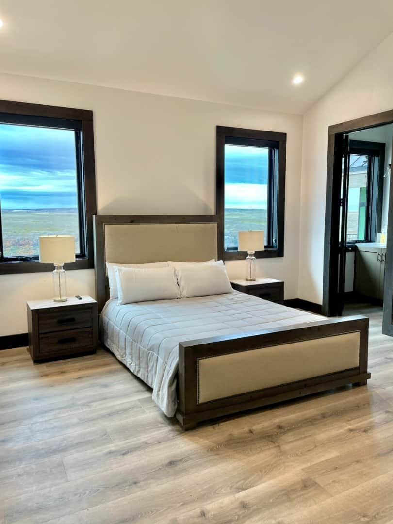 Sunset Ranch modern master bedroom with dual side tables and mountain view