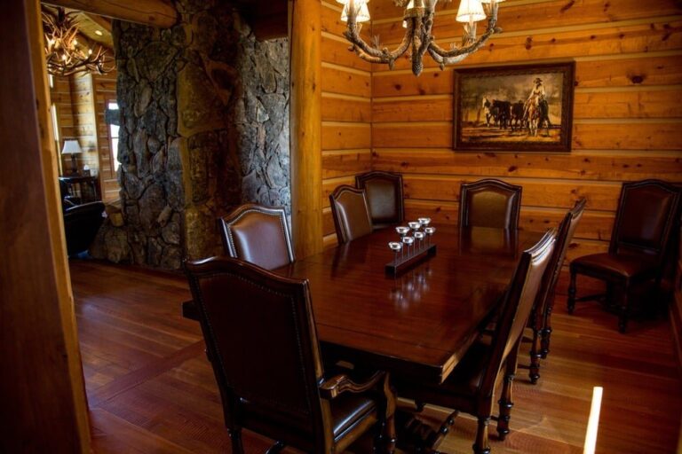 Dining room in a private ranch at The Ranches at Belt Creek.