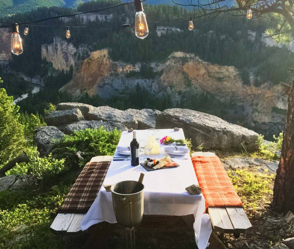 Table set for dinner overlooking Belt Creek.