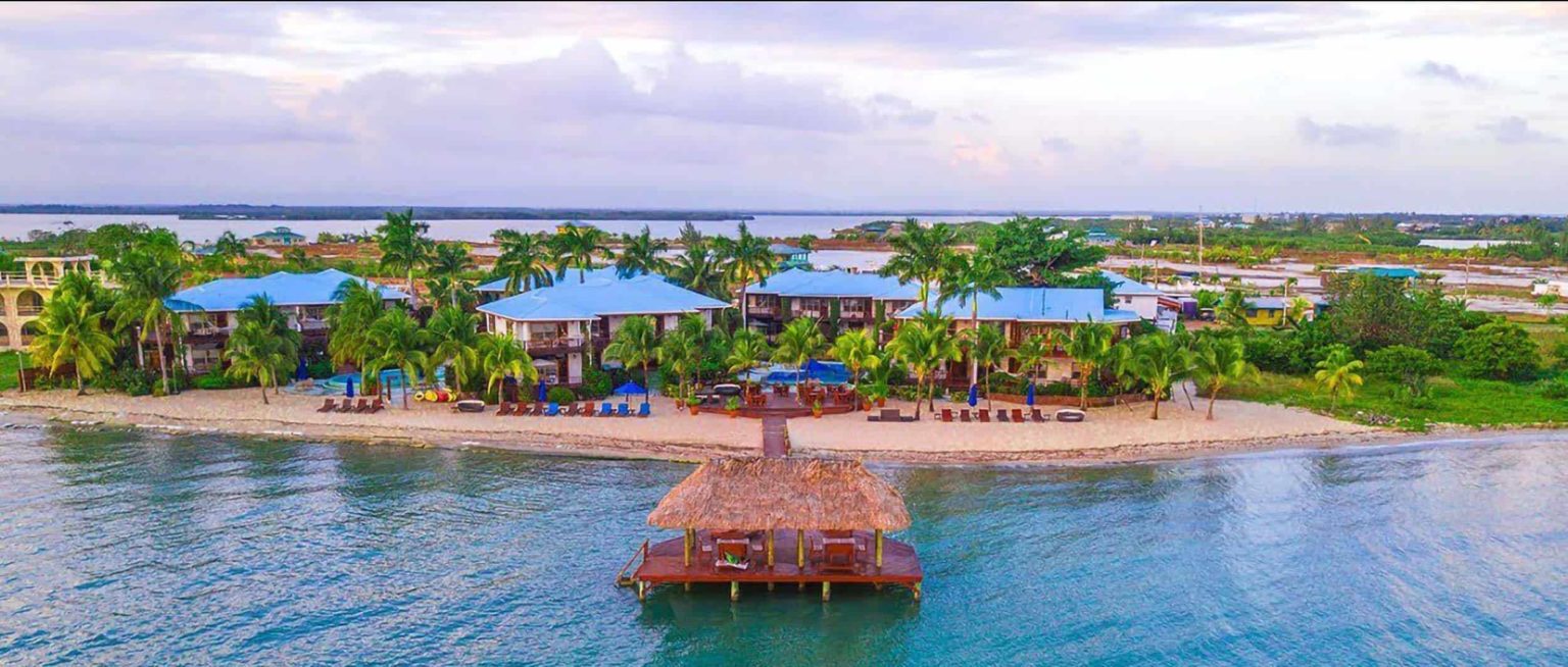 Aerial view of Chabil Mar Villas, beach, and waterfront hut.