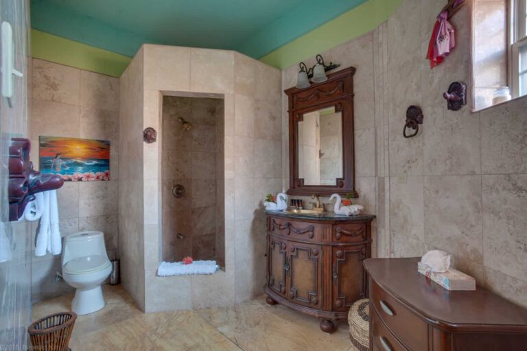 Luxury Seafront Premier Villa master bathroom with glass-door shower