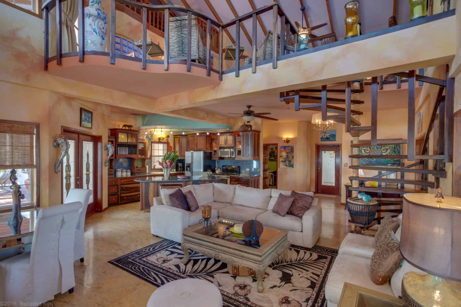 Luxury Seafront Premier Villa living room and upper loft
