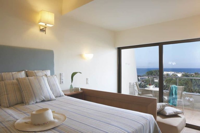 Habitación Doble con dos camas individuales, acceso al balcón y vistas al mar