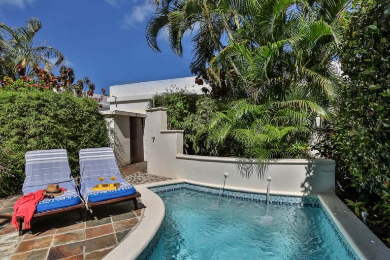Private pool with lounge chairs: Cap Cove 3 Bedroom Villa