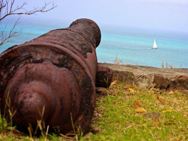 Cannon overlooking the ocean at Pigeon Island St. Lucia