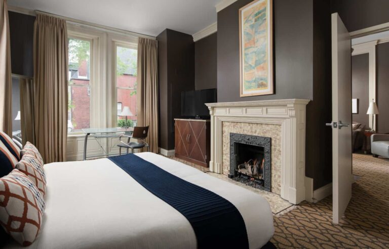 Deluxe suite with fireplace at The Mansion on Delaware Avenue.