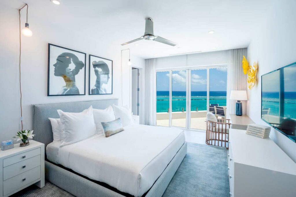 Master bedroom with oceanfront balcony access