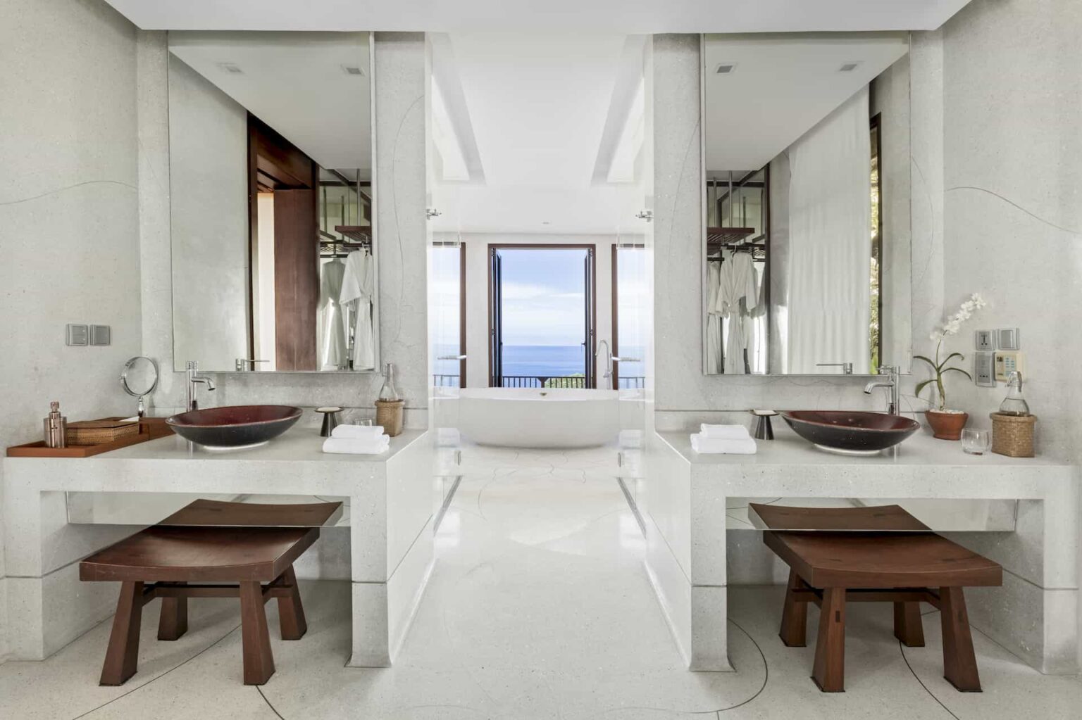 2 Bedroom Ocean Pool Suite spacious bathroom with freestanding tub and ocean view
