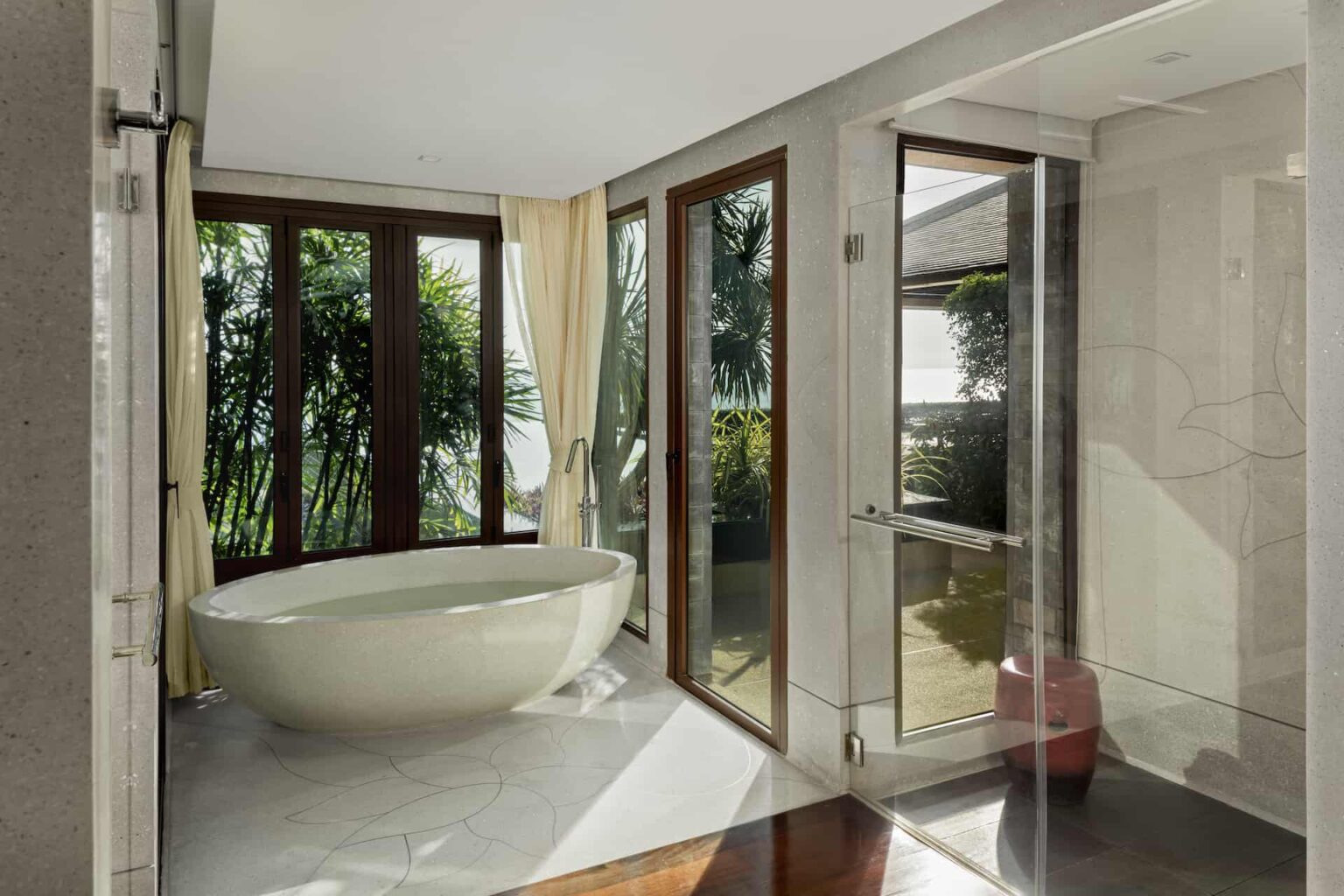 Grand Residence Pool Villa bathroom with freestanding tub and outdoor shower
