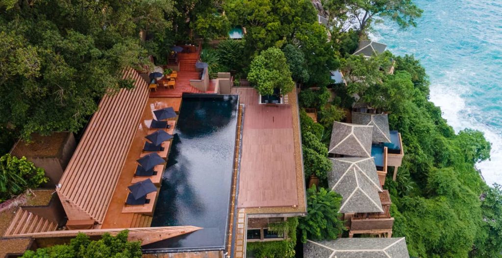 Aerial view of infinity pool at Paresa Resort