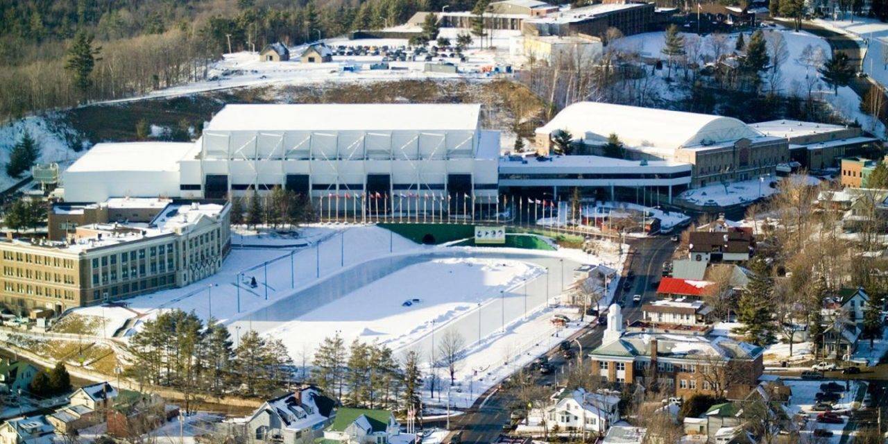 Aerial view of Olympic Center in Lake Placid, NY