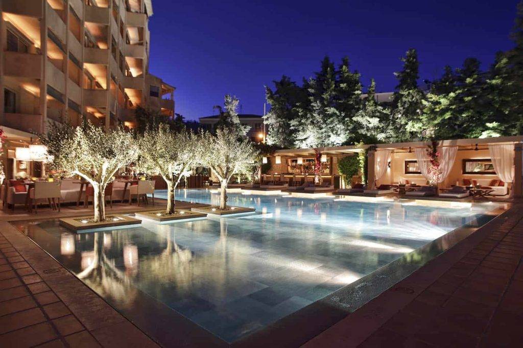 The Margi Hotel pool at night