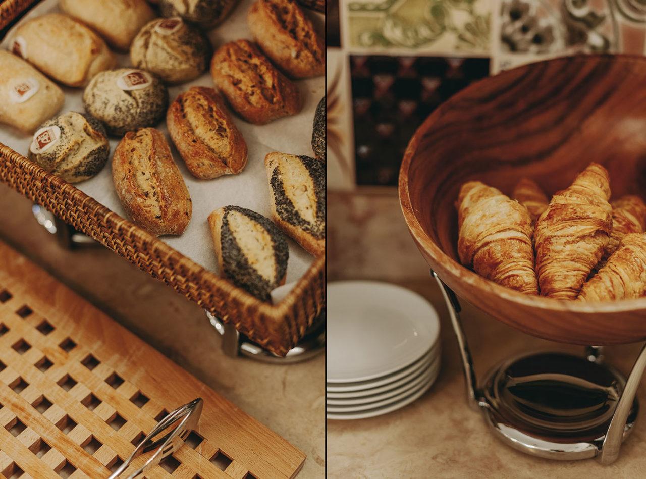 Close up of breakfast breads and croissants