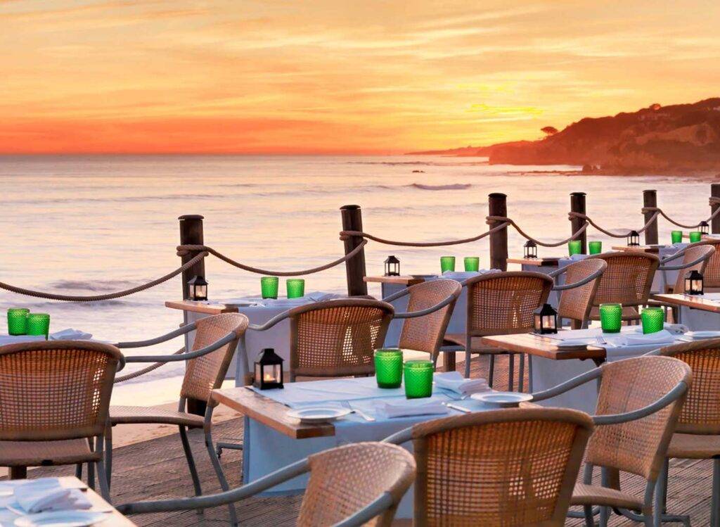 Restaurant outdoor seating on a beach in Algrave, Portugal