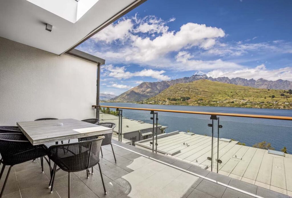 Vista desde el balcón del apartamento en el Hotel Rees en Nueva Zelanda