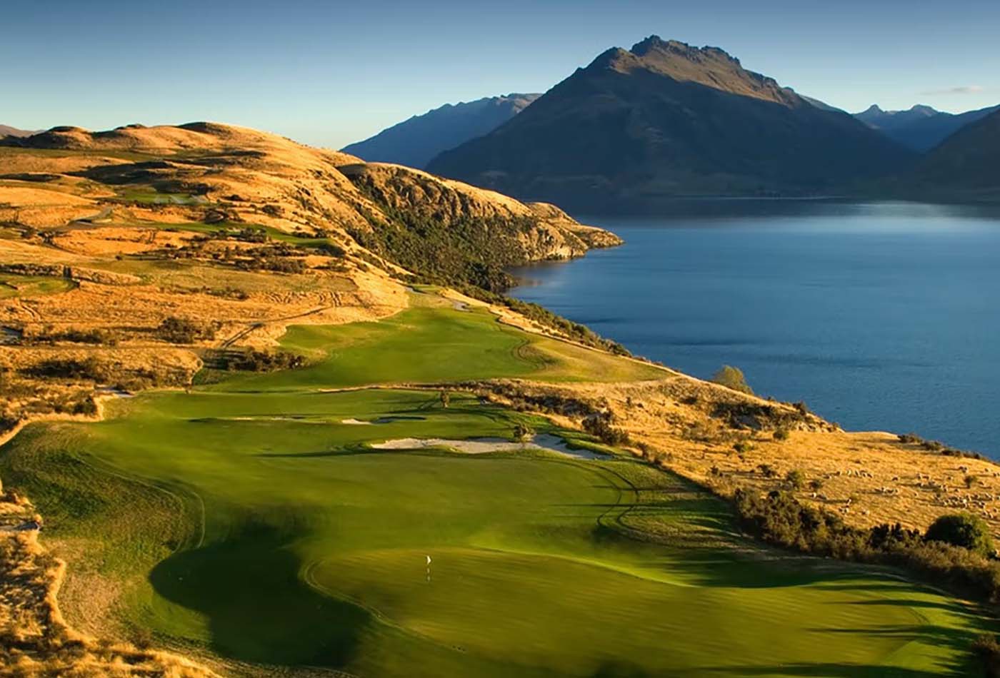 View of golf course set into a mountain