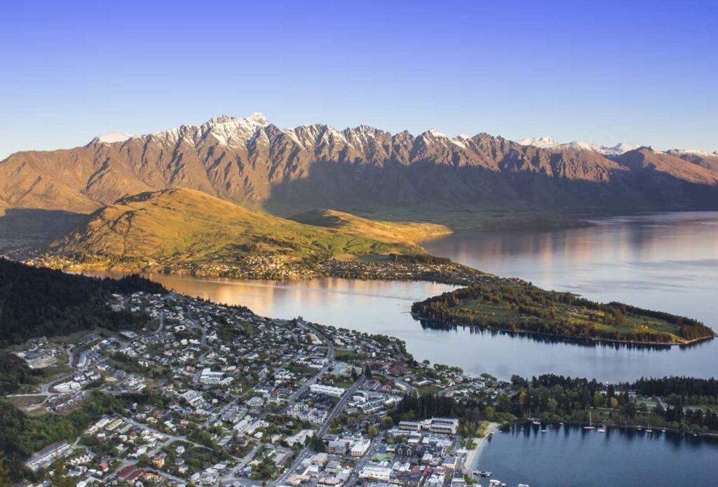 Vista aérea de Queenstown, Nueva Zelanda