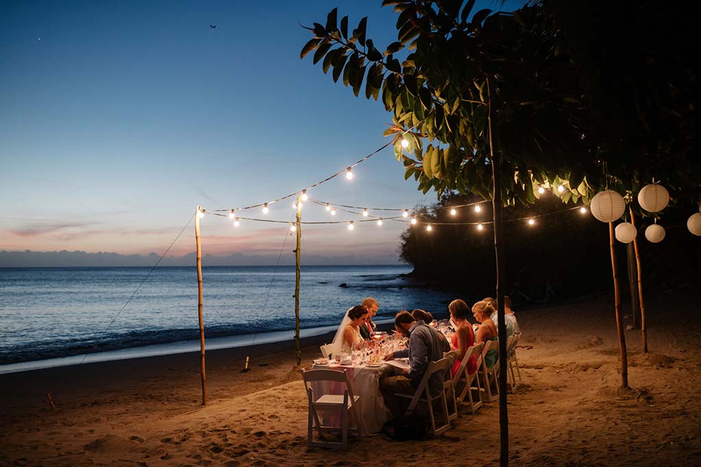 Calabash Cove sunset beach wedding reception