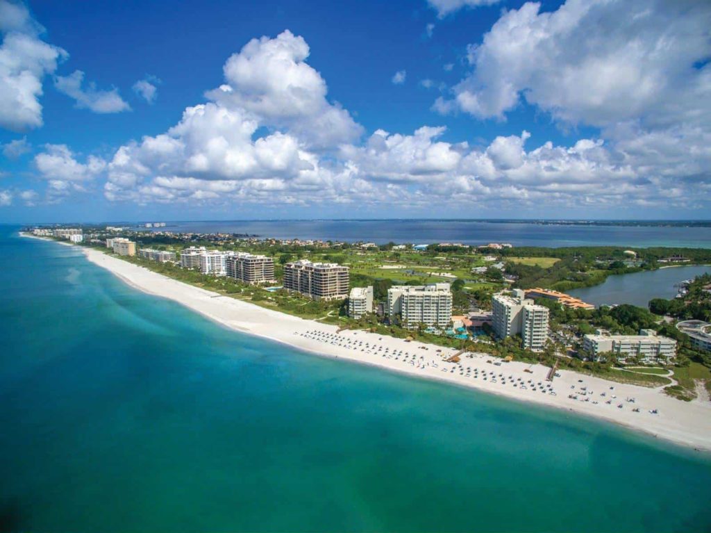 Aerial view of Longboat Key Club and beach