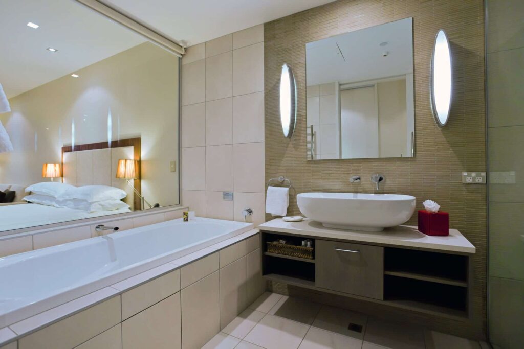 Spacious bathroom with spa tub: Executive Lake View Hotel Room