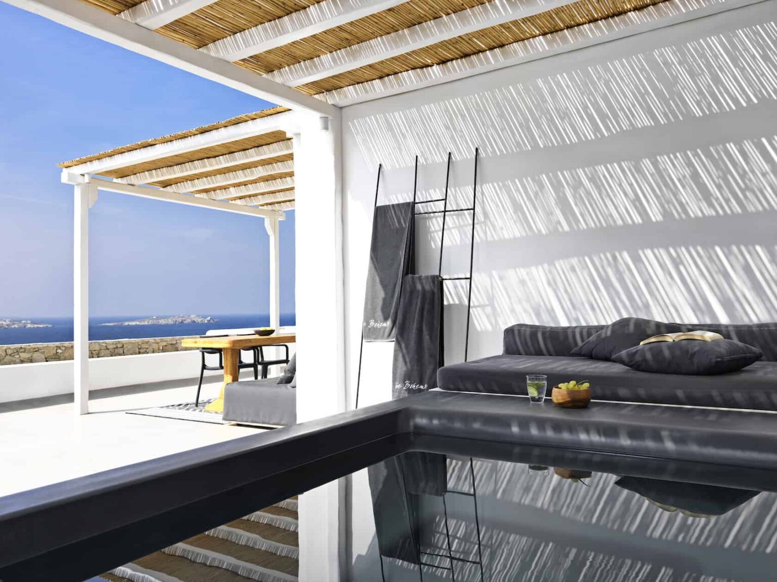Boheme Mykonos private covered pool with seaside view
