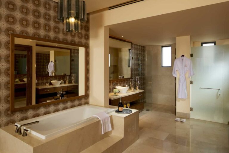 Presidential Suite deluxe bathroom with Jacuzzi tub and walk-in shower