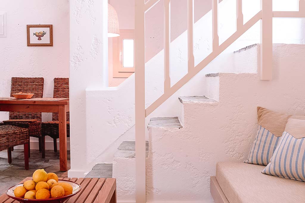 One Bedroom Apartment living area staircase