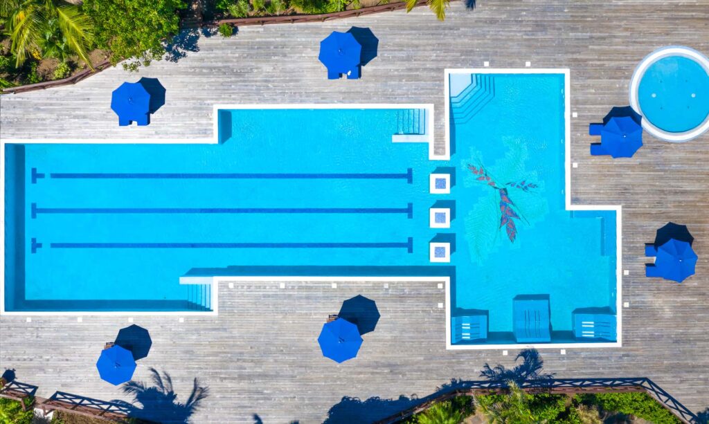 Aerial view of the Cap Cove Resort pool