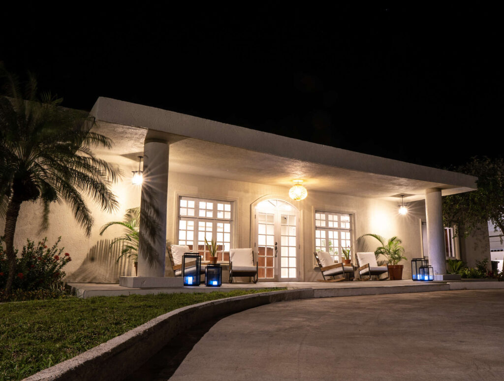 Cap Cove Resort front entrance and welcome center at night