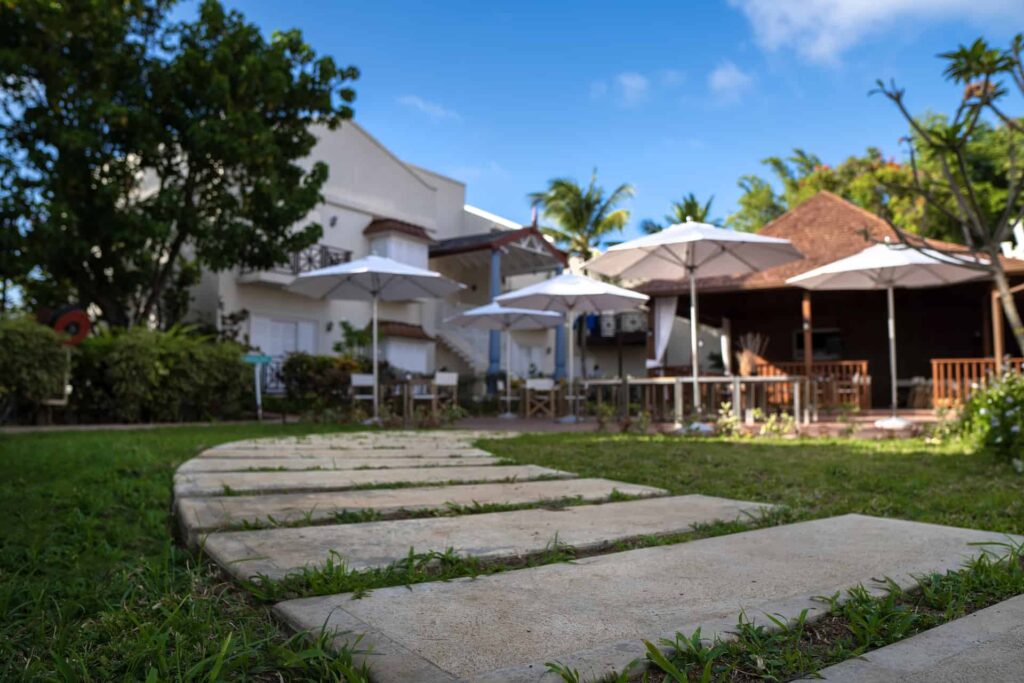 Walkway to the Cap Cove Resort pool and snack bar