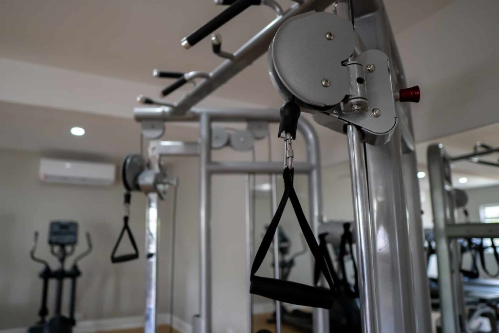 Weightlifting machines in the Cap Cove Resort fitness center