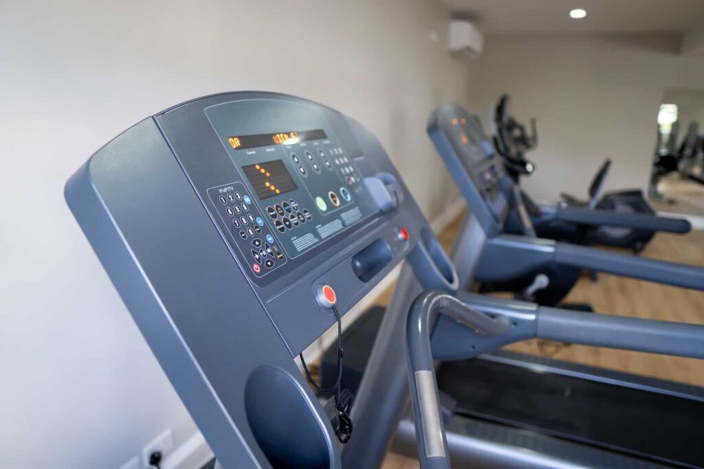 Treadmill console in the Cap Cove Resort fitness center