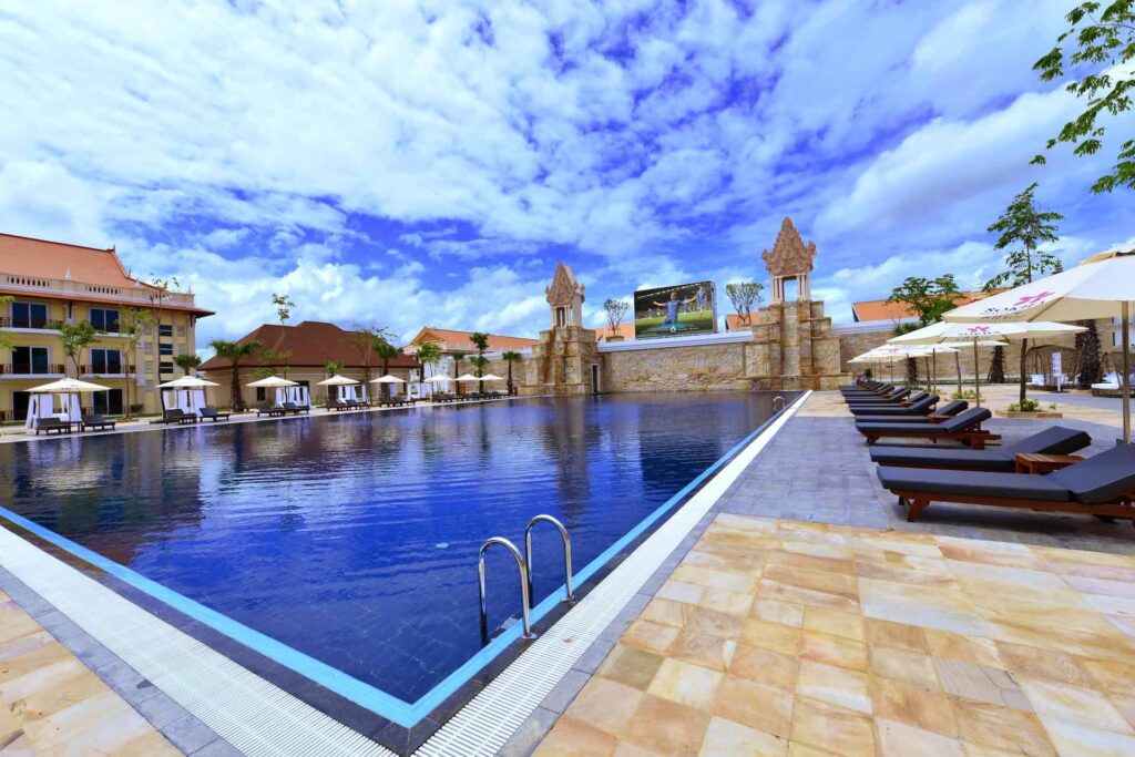 Sokha Siem Reap Resort salt water swimming pool and jumbo TV screen