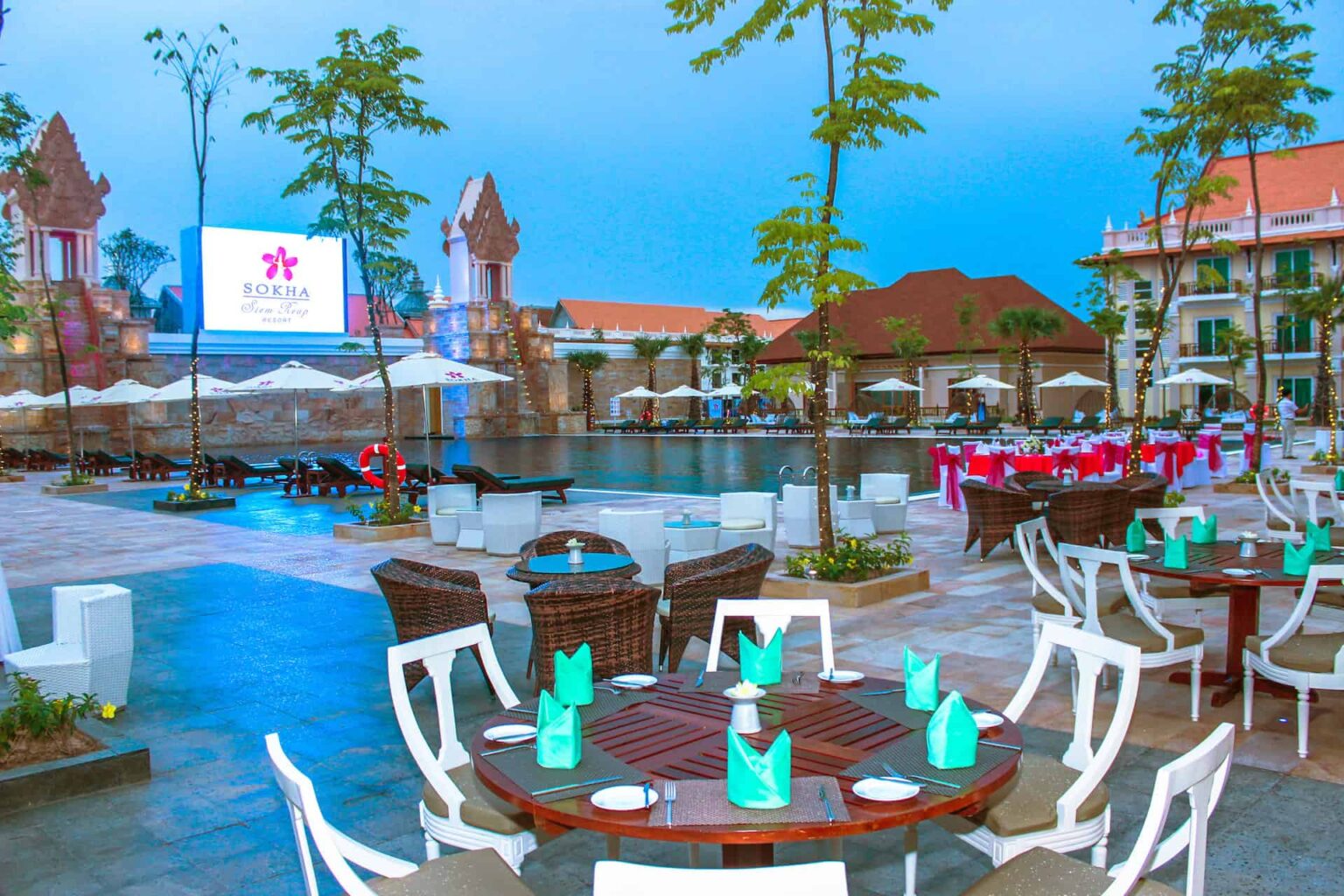 Sokha Siem Reap Resort outdoor event next to the salt water pool