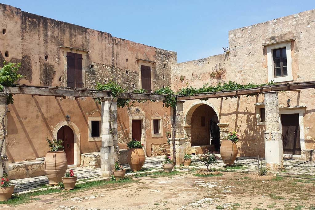 Historical village courtyard in Western Crete, Greece
