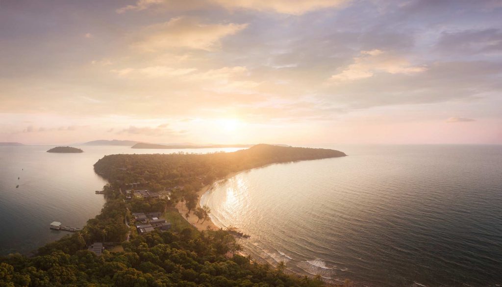 Sunset aerial view of Koh Russey Villas & Resort