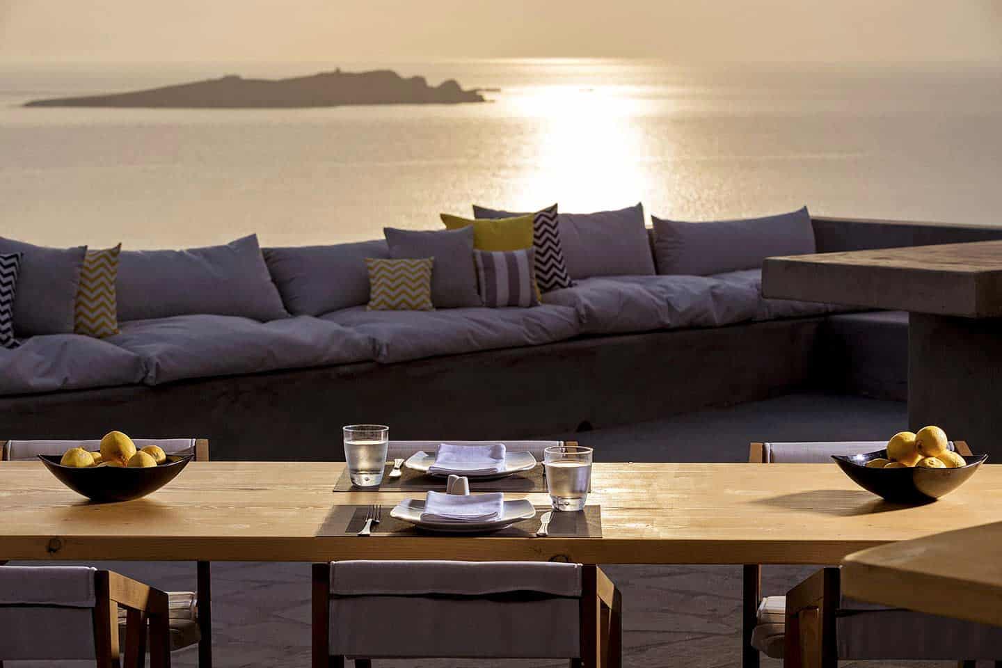 Table and lounge seating at Bilo Restaurant - Boheme Mykonos