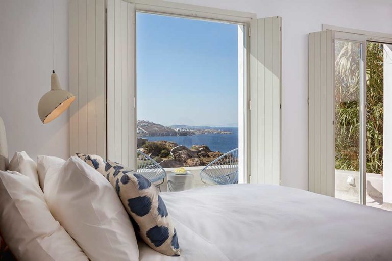 Boheme Mykonos - Honeymoon Suite bedroom with ocean view