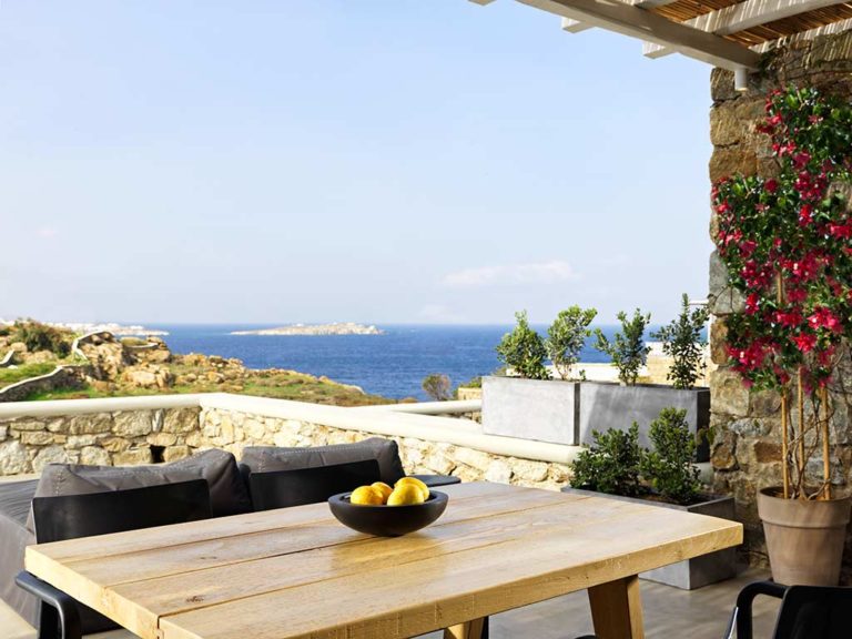 Boheme Mykonos - Honeymoon Suite terrace overlooking the ocean