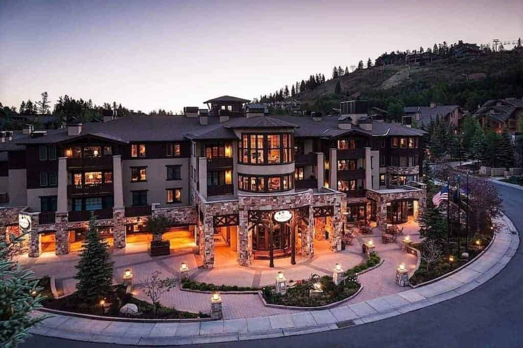Chateaux Deer Valley entrance exterior at sunet