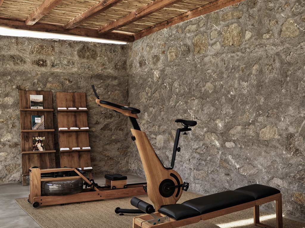 Fitness center equipment at Nomad Mykonos